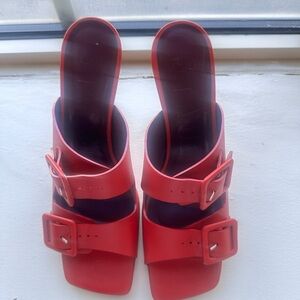 STAUD Red Buckle Strap Sandals